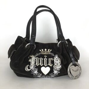 Y2K Vintage Juicy Couture Rare Black Velour Hobo Handbag Shoulder Bag 2000’s